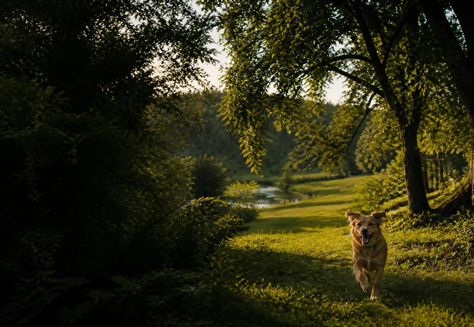 Cão a correr num ambiente natural — imagem de referência temporária