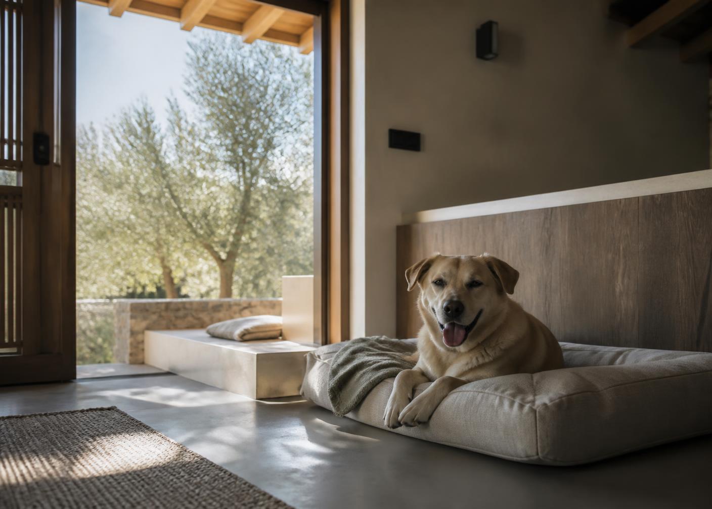 Cão a descansar num espaço individual confortável — imagem de referência temporária